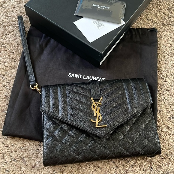 Saint Laurent Envelope Flap Pouch in Mix Matelassé Shiny Grained Leather - Picture 1 of 13
